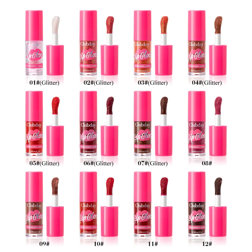 12 Colors Pearlescent Mirror Lip Gloss Big Brush Head Moisturizing Shiny Lip Tint Long‑wearing Glitter Lips Makeup Cosmetics