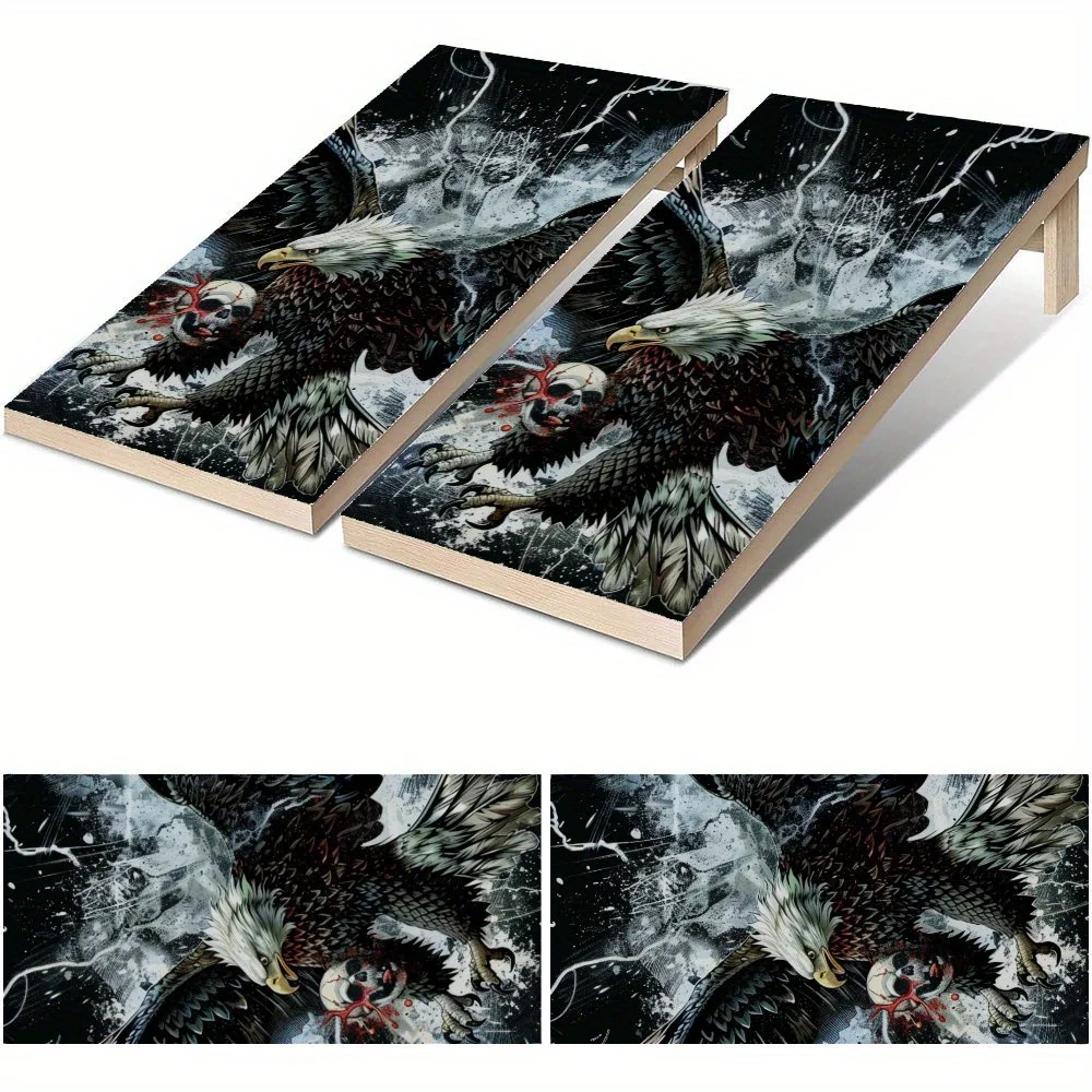 

Eagle and Skull Frenzy Waterproof Cornhole Board Vinyl Wraps, PVC Outdoor Game Board Design, Perfect for Sports & Leisure Activi
