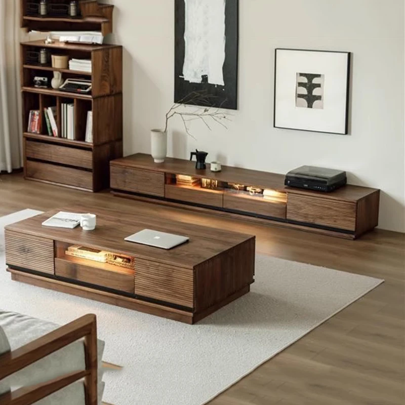 Led غرفة المعيشة الذكية حامل تلفاز الخشب الجمالية الحديثة تسريحات طاولة تلفاز فاخرة عرض المنظم موبليس الفقرة التلفزيون أثاث المنزل #6