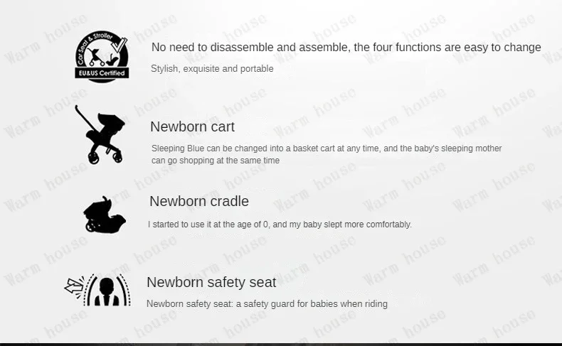 Kinderwagen 4 in1 multifunktion aler Neugeborenen Kinderwagen 3 in1 faltbarer Korb Typ leichter Kinderwagen – Detail 5