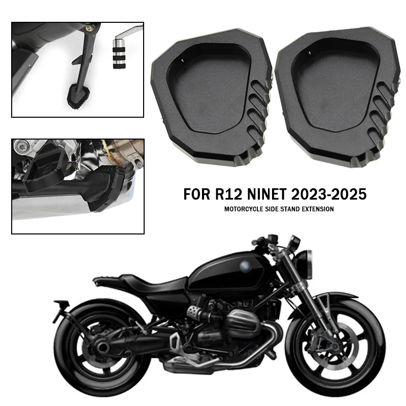 2025 New Motorcycle CNC Side Stand Pad Plate Kickstand Enlarger Support Extension Fit For BMW R 12 R12NINET 2023 2024  R12 NINET