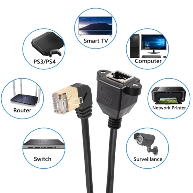 With Screw Holes Can Be Fixedly Installed Computer Switch Network TV ExtenEight Types Of Gigabit RJ45 Male To Female 90 Degrees