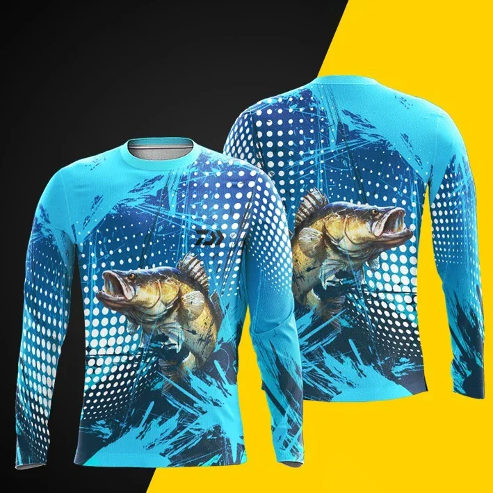 Men's outdoor fishing T-shirt, long sleeved shirt, oversized 3D fish pattern, casual and fashionable, round neck