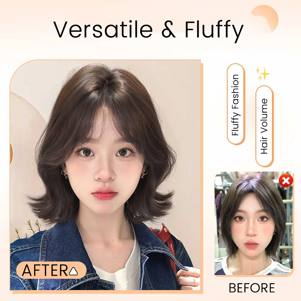 OLACARE Short Curly Synthetic Bob Wig With Simulate Scalp Full Head Wig Air Bangs for Women Daily Heat Resistant Fiber Hair Wig