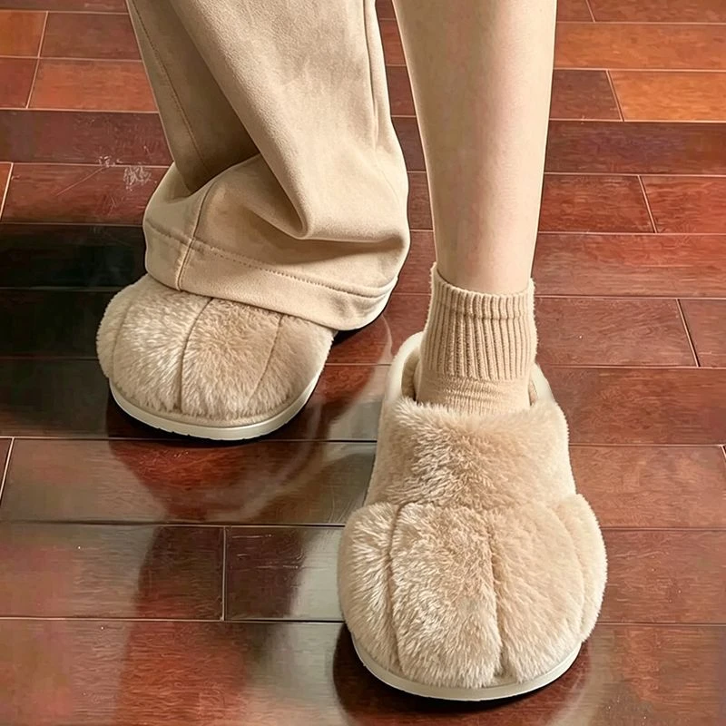 Winter Cat Paw Plush Slippers Cute Open Toe Fluffy Faux Fur Warm House Slippers Soft Non-slip Indoor Home Slippers For Women