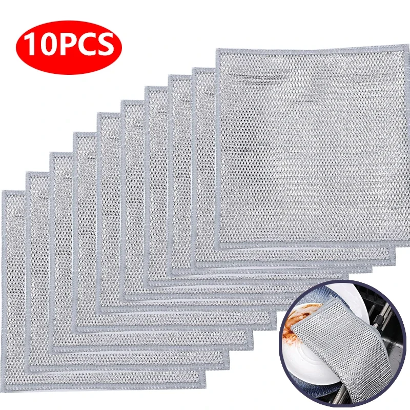 10/5/3pcs 20cm Metalldraht geflecht Reinigungs tücher Doppels chicht Antihaft-Öl Stahldraht Geschirr tücher Küchen pfanne Topf Geschirr tücher