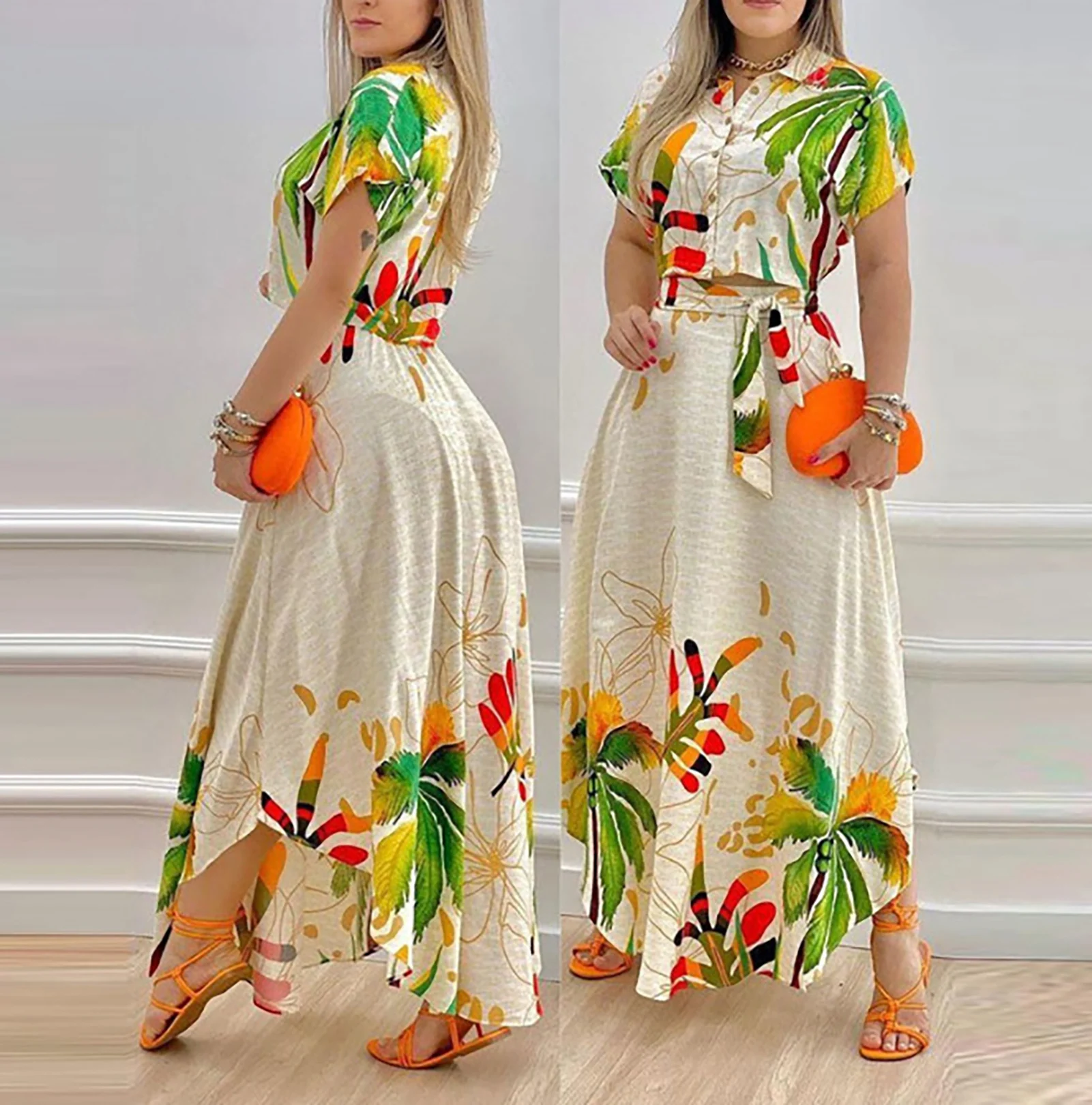 Women's Short Sleeve Shirt And Long Dress Temperament Summer Outfits Suitable for Friends Gathering Wear