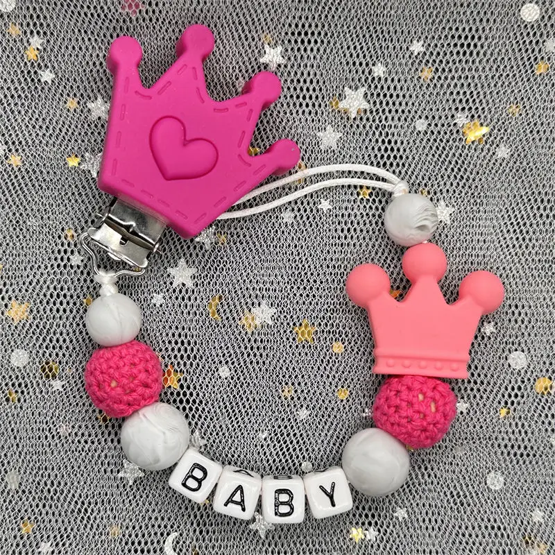 Baby DIY Pacifier Creative Rat Bow Clip Anti Drop Chain Silicone Bead Wooden Letter Pacifier Chain Baby Teething Toy Chew Gift