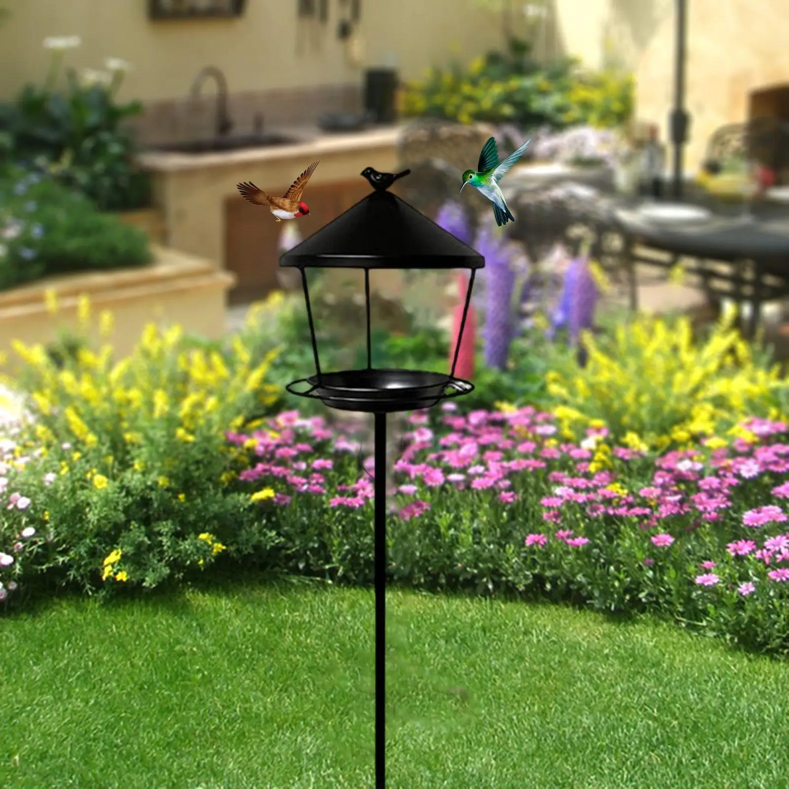 

Кормушка-поилка для птиц с железной подставкой, аксессуары для птиц для улицы, для забора, террасы, газона, крыльца, двора, декор