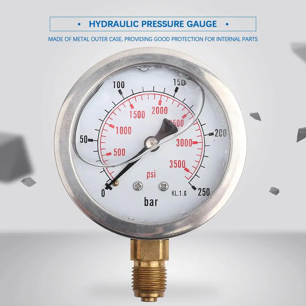 63mm Hydraulic Water Pressure Gauge 0-250Bar G1/4 3750PSI Dial Meter