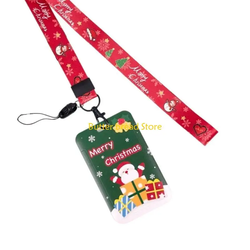 

W89C Держатель для карточек со значком Санта-Клауса и ремешком Держатель для карточек со снеговиком Рождественский шейный для