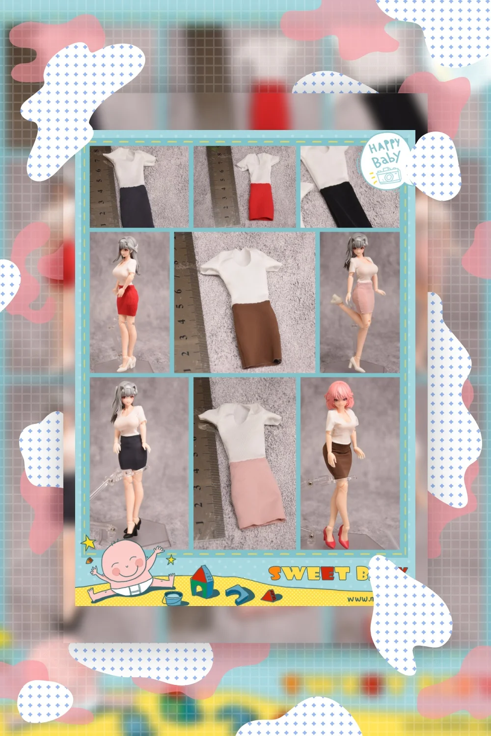 【Clothing Only】In Stock 1/12 Scale Sweet Sexy Fake Two-piece Dress with Pointed High Heels Fit 6inch Action Figure Body