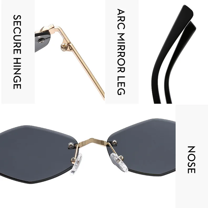 Rahmenlose Rhombus personalisierte Damen-Sonnenbrille, elegante und vielseitige klassische Sonnenbrille, luxuriöse und hochwertige Sonnenbrille UV400. – Detail 10
