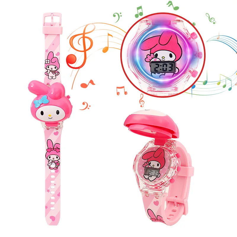 Sanrio Children Electronic Watches Kuromi My Melody Hello Kittys Kawaii Cute Cartoon Anime Student Outdoor Rotating Toys Girls