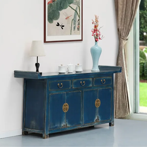 Color lacquer Ming and Qing classical furniture Chinese side cabinet solid wood antique and old warped head shoe cabinet storage