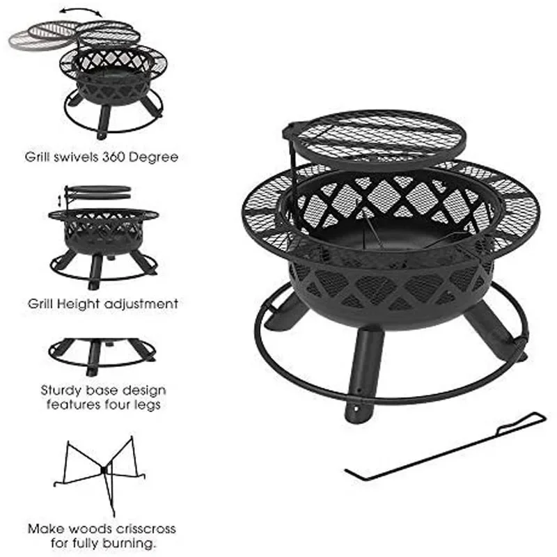 Camping Bonfire Cooking Grill Luxury Outdoor Garden Patio Supplies Furniture Gazebo Metal BBQ Grills Bowl