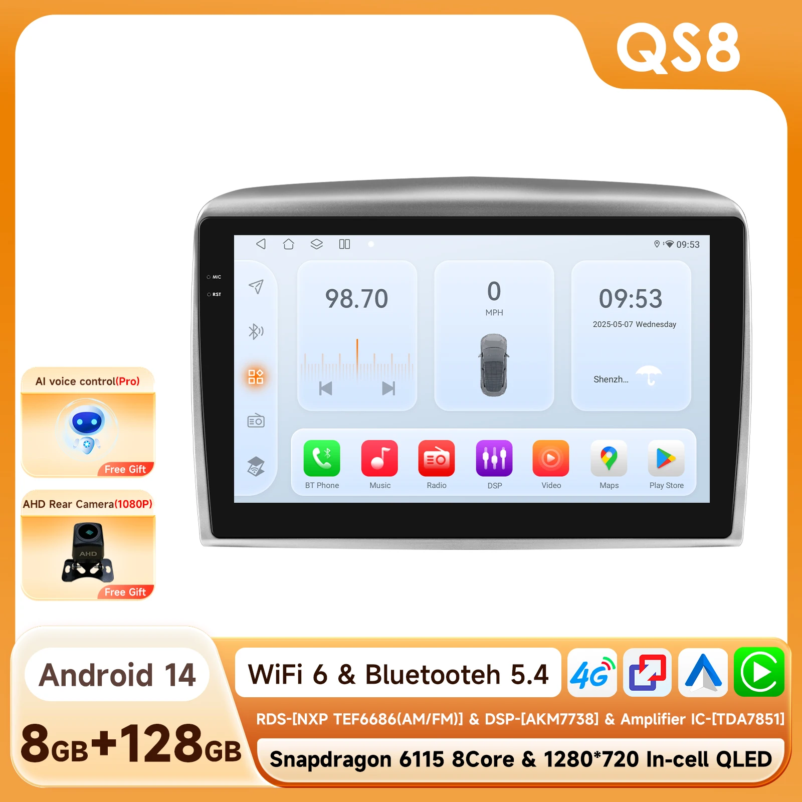 Draadloze CarPlay Android Auto autoradio voor Lancia Ypsilon 2006 - 2011 GPS Intelligent Systems Stereo Multimedia Autoradio 6115 - afbeelding 1