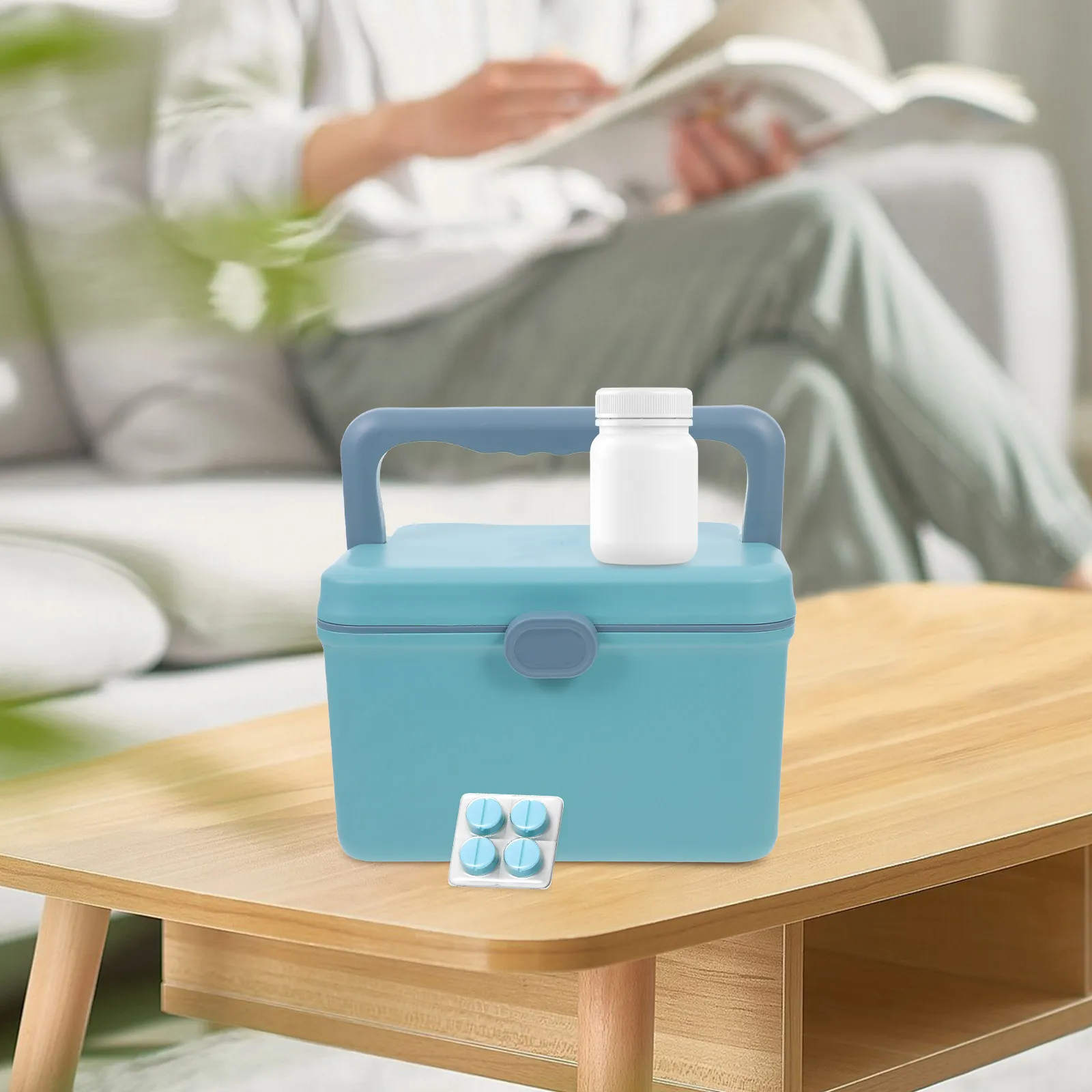 

Large Capacity Medical Storage Box Blue Plastic Medical Supply Case Tote Travel Medicine Organizer with Handle for Home