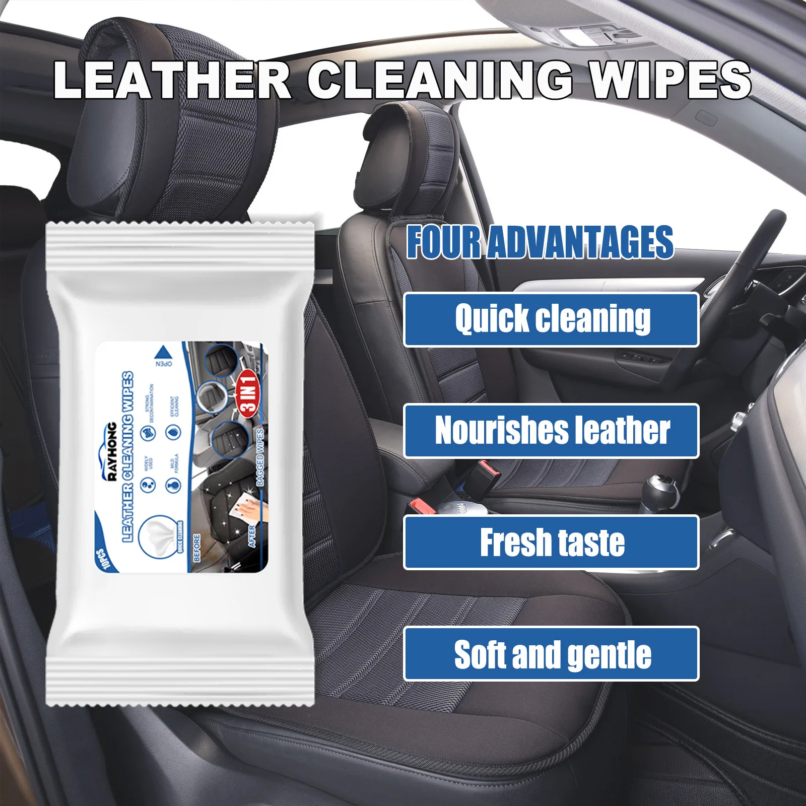 Car Leather Cleaning Wipes, Seat Interiors, No Water Washing, Cleaning, and Dirt Removal