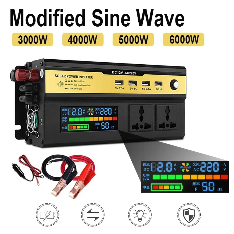 

6000W Car Power Inverter 24V 12V to 220V Modified Sine Wave Universal Off Grid Voltage Transformer Converter with USB Socket