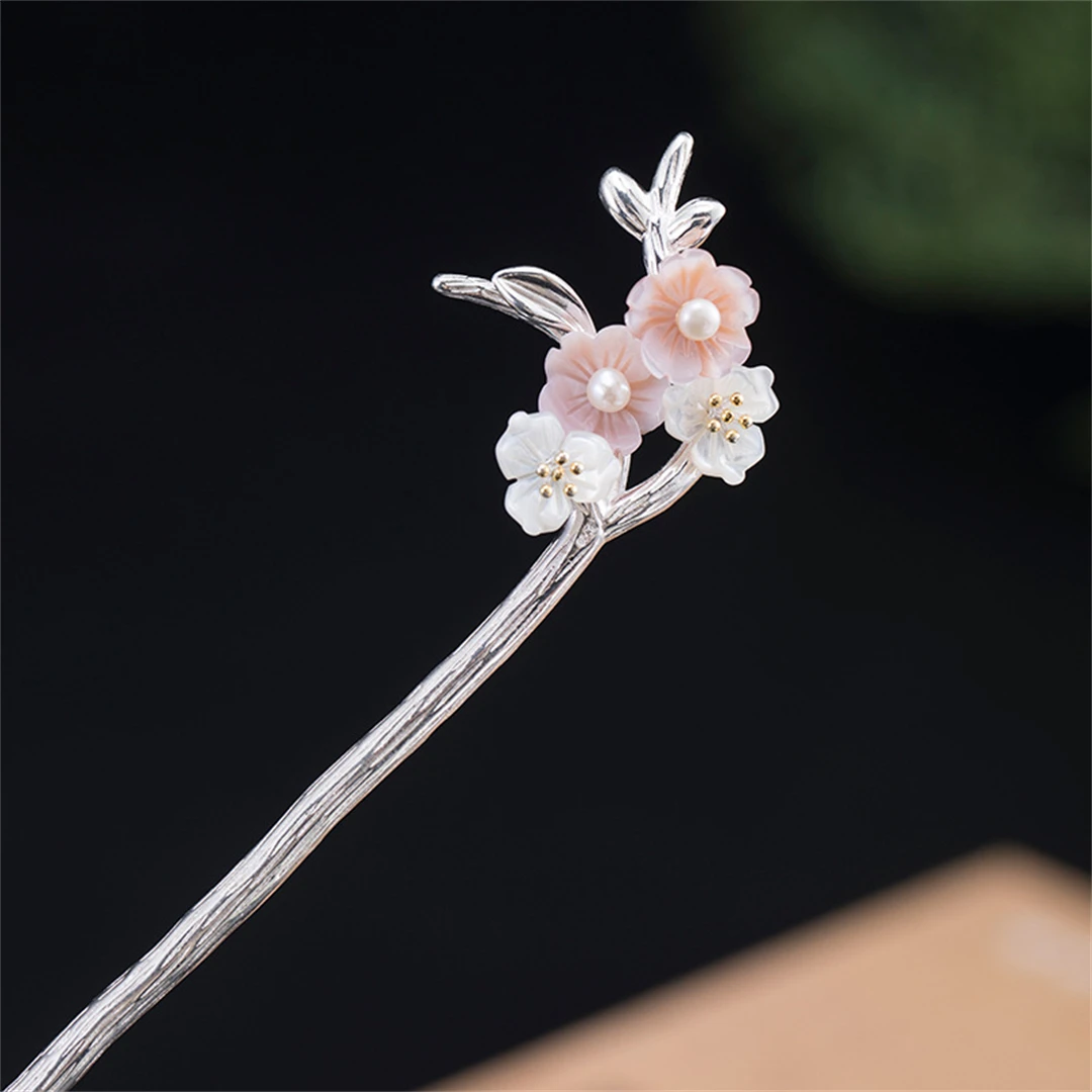 

MeiBaPJ Retro S925 Sterling Silver Sakura Pearl Hair Sticks for Women Fine Party Weddings Jewelry YHT Cosplay