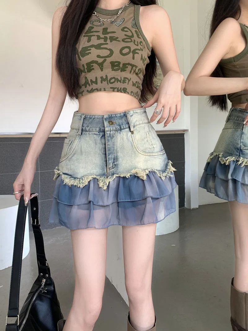 Jeans Skirts For Women Patchwork With Pocket Gyaru Woman Denim Skirt Korean Style Vintage Premium Offer Aesthetic Hot A Line Y2k