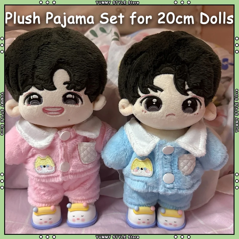 

Cute Soft Fluffy Plush Pajama Set For 20cm Cotton Dolls Autumn Winter Flannel Pyjama Male Female Dollwear Outfit Clothes