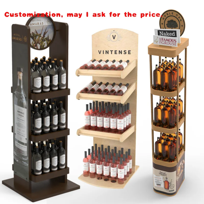 

На заказ. Лидер продаж, современная деревянная витрина для вина, напольная подставка и стойка, настраиваемые витрины для магазинов логотипов