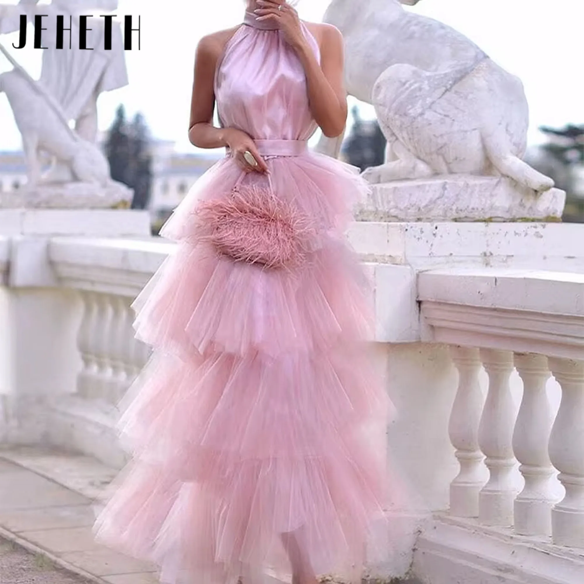 

JEHETH A-Line Prom Dresses Sleeveless Formal Gowns for Women Long Pleat High-Neck Evening Dress Customized 2025