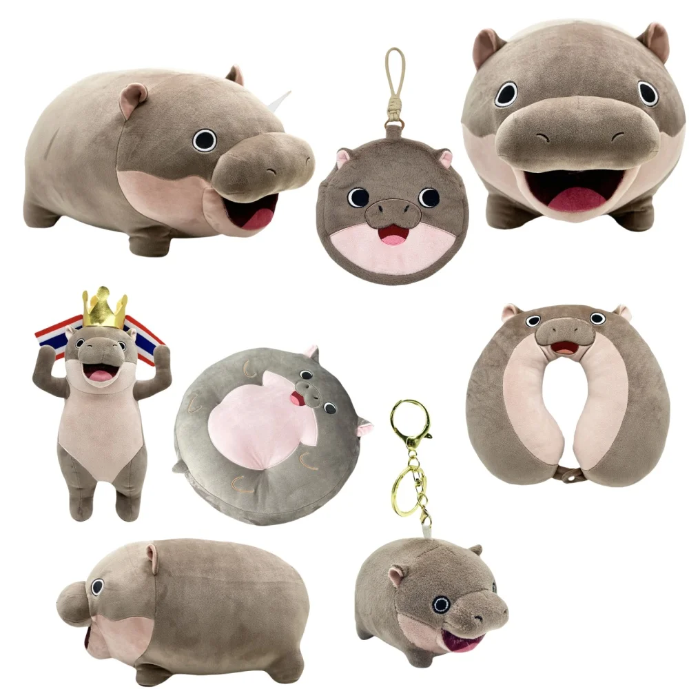 Moo Deng ألعاب من القطيفة لطيف لينة محشوة وسادة الكرتون فرس النهر وسادة ديكور المنزل الدمى للطفل فتاة عيد ميلاد هدية الكريسماس