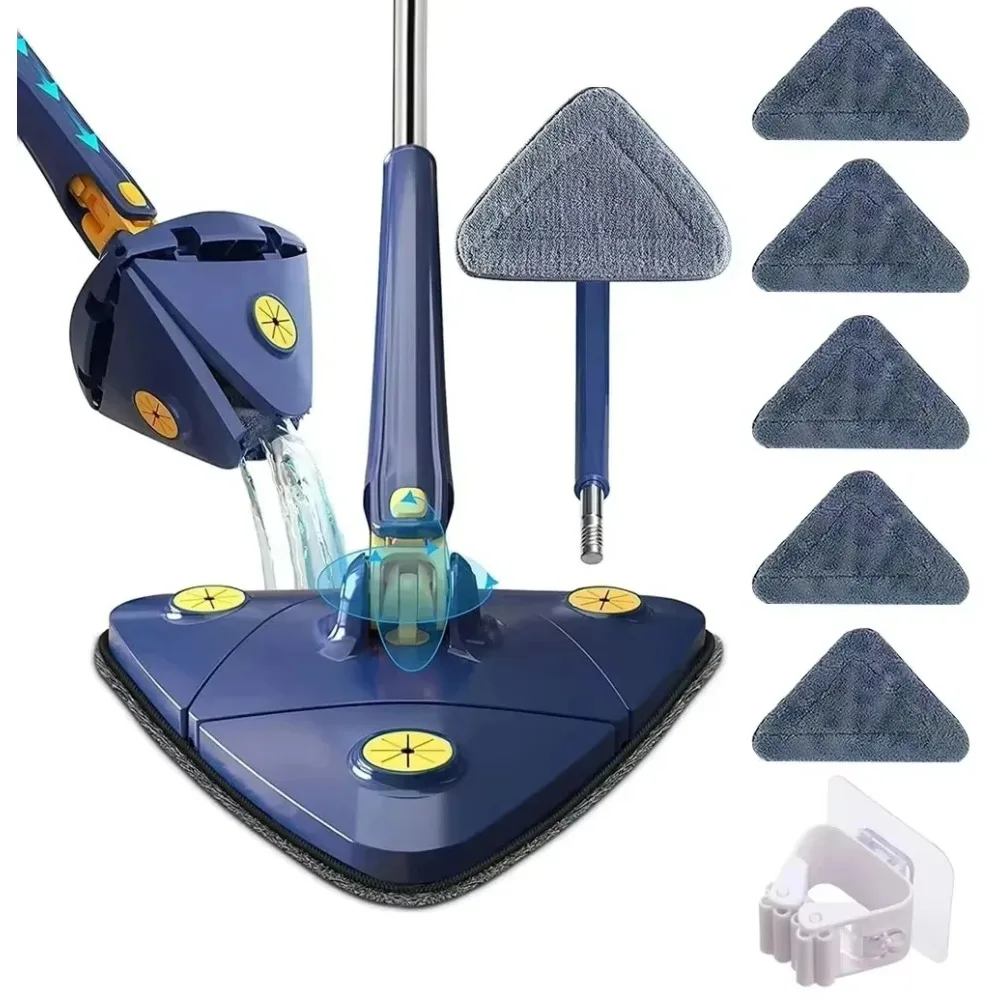Rotatable Telescopic Triangular Mop 360 Degree Rotating Cleaning Mop Wringable For Wet And Dry Use With Highly Absorbent Feature