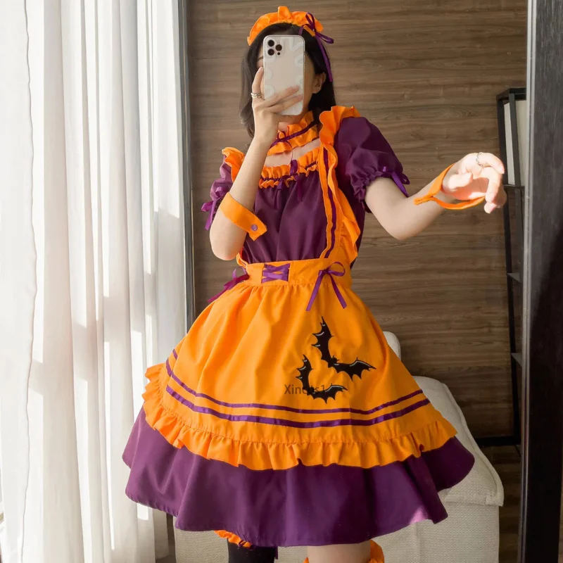 S - 4XL 5XL Plus Size Halloween Maid Cosplay Costumes Pumpkin Suit Womens Maid Role Play Costumes Japanese Lolita Female Dress