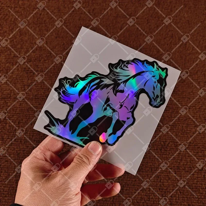 Aesthetic Holographic Wild Horse Pattern Sticker, Gradient Rainbow Prancing Horse Outline Decal Personalized Modification Access