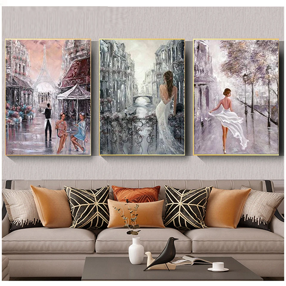 Triptych DIY Diamond Painting Italy Woman City Street Full Drill Embroidery Mosaic Set Landscape Portrait 3Pcs Set