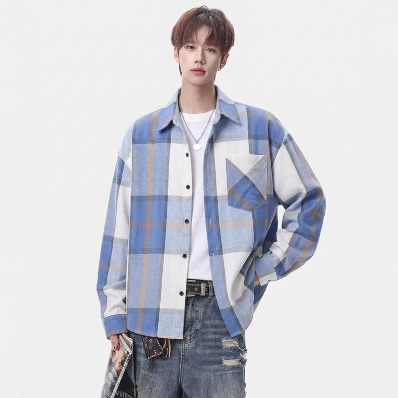2026 Autumn New Style Men's Loose Large-Sized Smooth Patterned Long-Sleeved Shirt