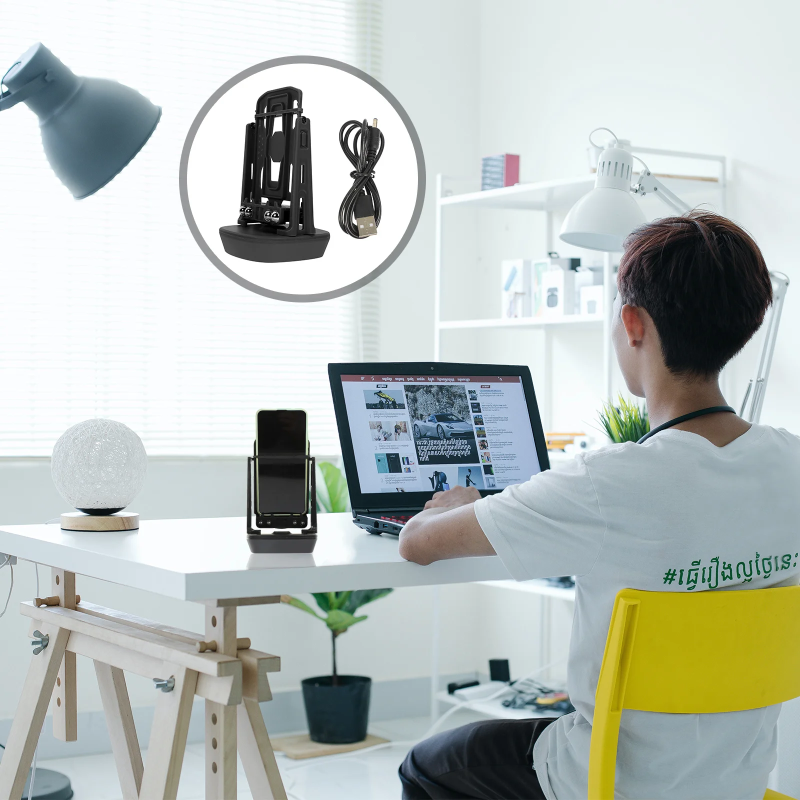 

Mute Phone Wiggler Device Automatic Swing Durable USB Holder Steps Counter Practical Office Room Indoor Use