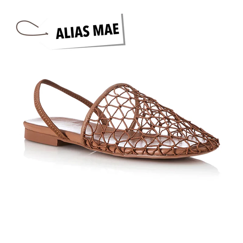 ALIAS MAE Master level Silk Fishing Net Flat Bottom Round Head Elastic Strap for Girls and Women Light Luxury Versatile Slippers