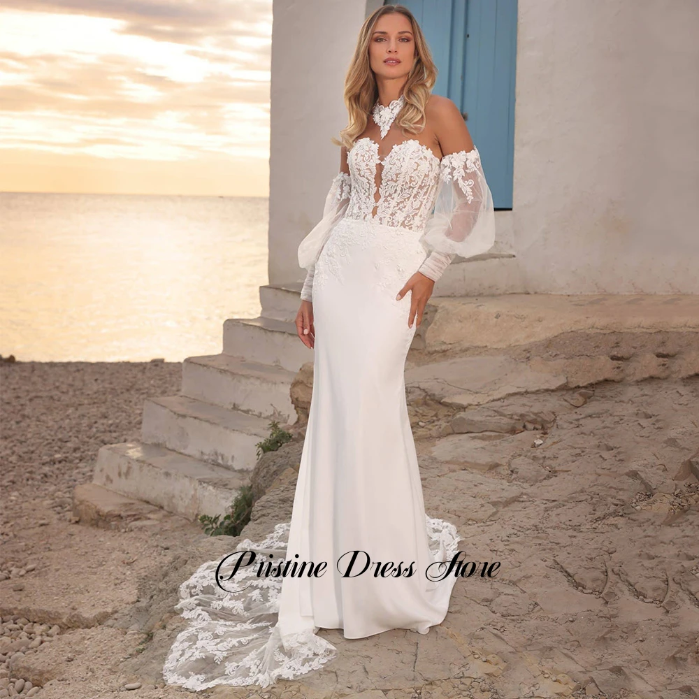 Robe de mariée sirène avec épaules dénudées détachables, style Boho, avec des Appliques en dentelle, avec traîne Court, personnalisée