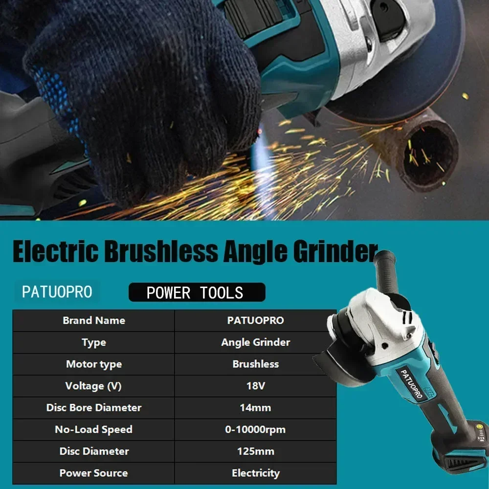 125mm Brushless Electric Angle Grinder 10000rpm Handheld Cutter Machine Rechargeable Polishing Power Tool For Makita 18V Battery