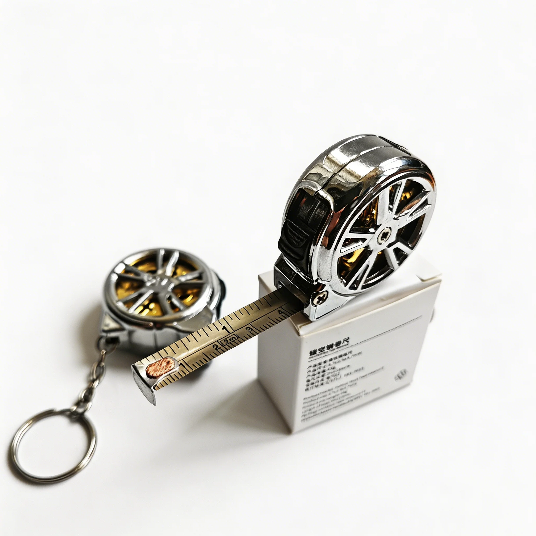 2M Dual Scale Stainless Steel Tape Measure Keychain with ABS Water Resistant Case Portable Wheel Rim Fidget Tool for Home DIY