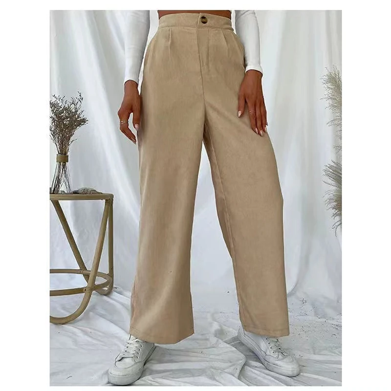Cross-Border Europe Lässige Damen-Hose mit geradem Bein, hoch taillierte, elastische Taillen-Schlaghose, bequeme Sommerhose