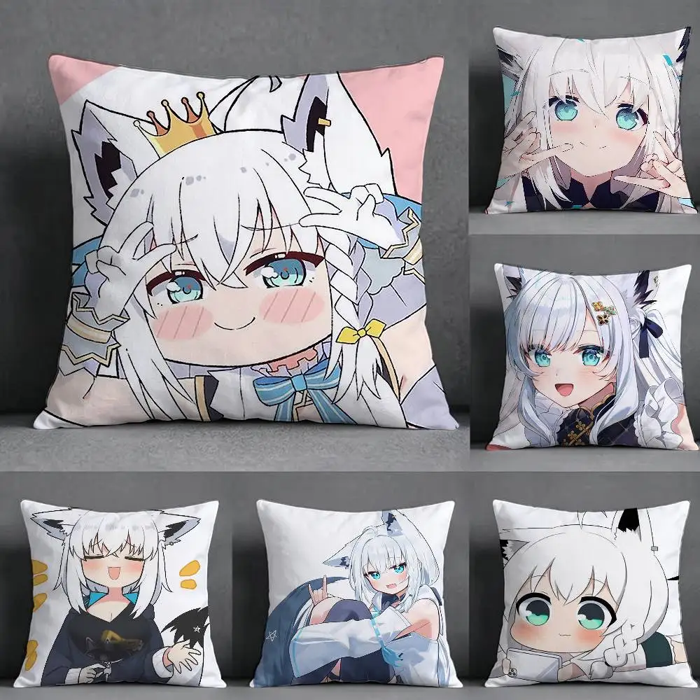 V-Vtuber Cute S-Shirakami F-Fubuki Pillow Case Square Double-Sided Sofa Cushion Cover Bedroom Bedside Pillow