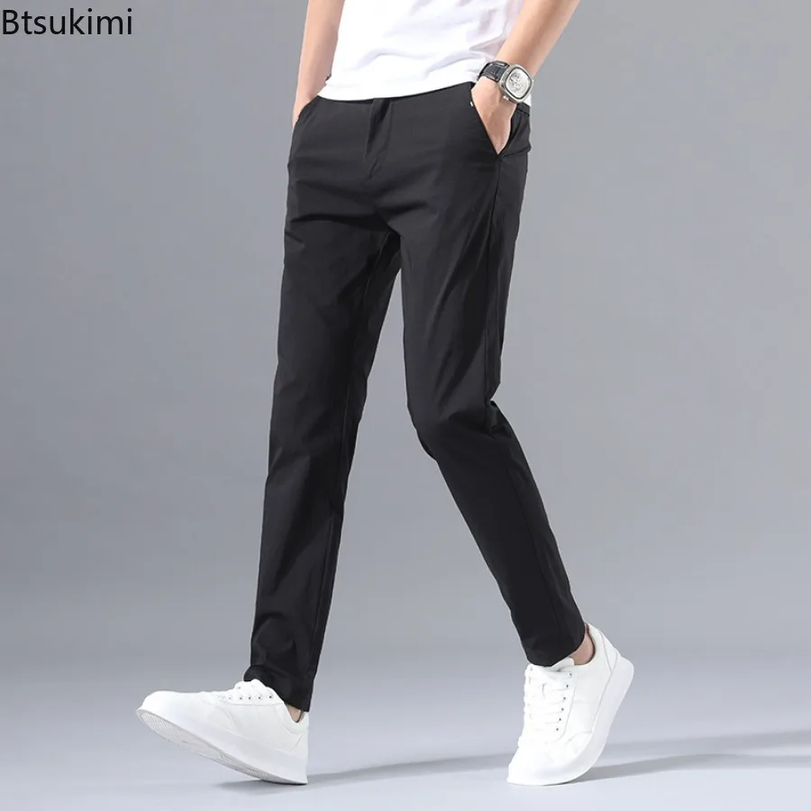Fashion New Men's Classic Business Casual Pants Solid Color Loose Cotton Straight Trousers Men Comfort All Match Pants Plus Size