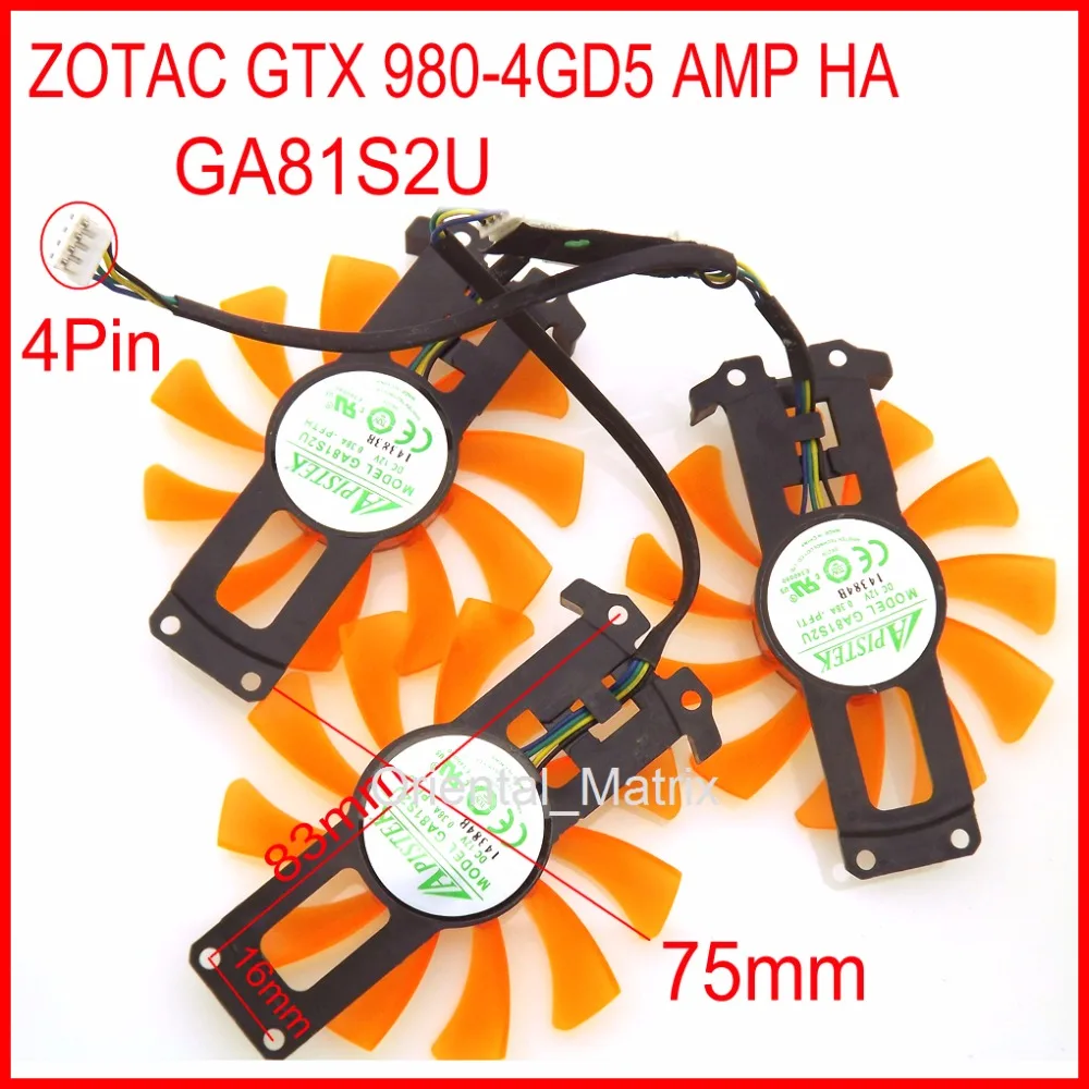 

3pcs/Lot GA81S2U 12V 0.38A 40*40*40mm 4Pin For ZOTAC GTX 980-4GD5 AMP HA Graphics Card Cooler Cooling Fan