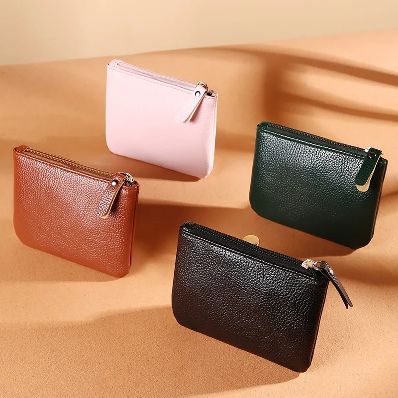 Unisex Leather Coin Purse Men Women Pebbled Zipper Pouch Ladies Small Wallet Clutch Bag Daily Storage Travel Pocket Pack