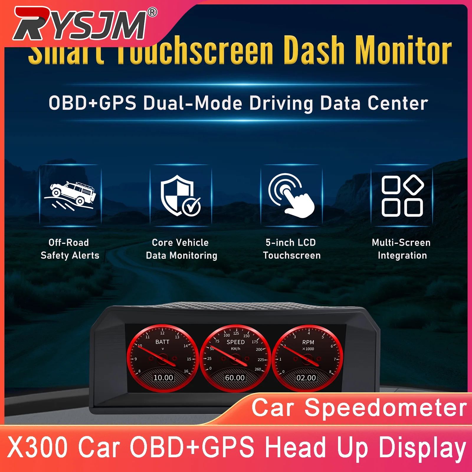 X300 Car HUD OBD+GPS Dual-Mode Driving Data Head Up Display Smart Touchscreen Dash Monitor Engine RPM Tachometer Speedometer