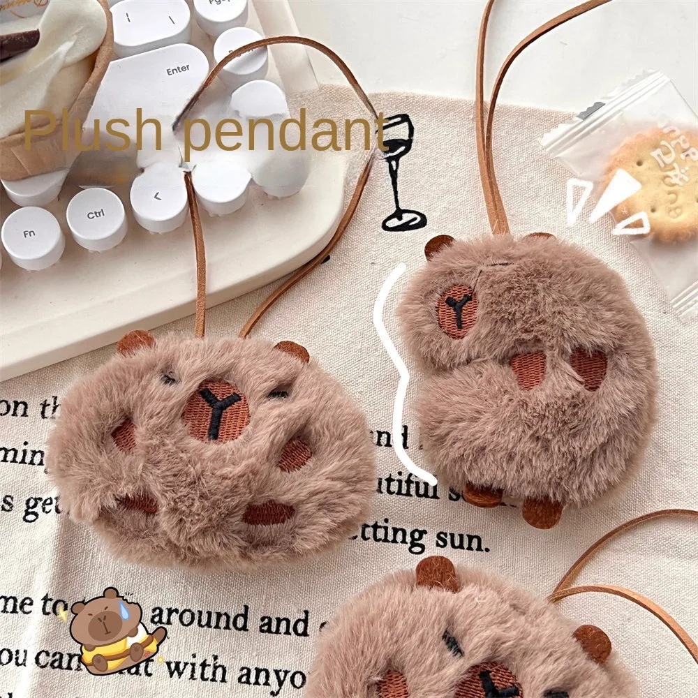 Cute Plush Capybara Keychain Cartoon Bag Pendant Capybara Doll Brooch Fluffty Animal Doll Key Ring Pendant Men Women