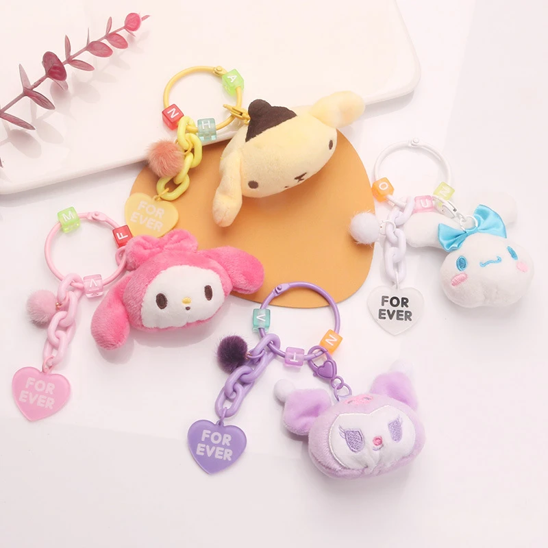 Cartoon Sanrio Keychain Cute Hello Kitty Kuromi My Melody Cinnamoroll Doll Pendant Plush Keychain Decoration Toys Jewelry Gifts