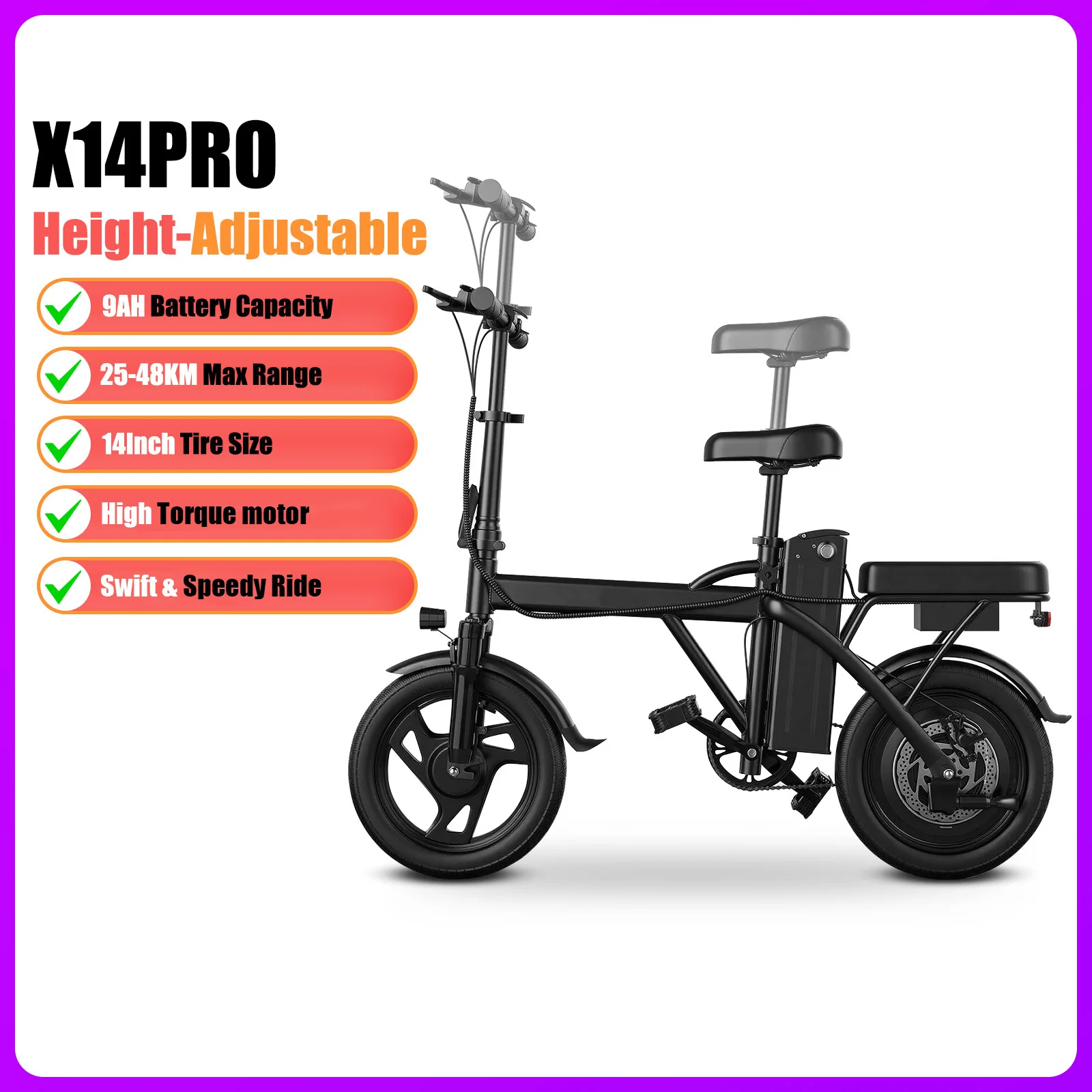 AOVOPRO X14 PRO Elektrische Fiets Super Klimmende Krachtige Motor 2026 Geavanceerde E-bike Fiets voor Volwassenen met 14 Inch Banden en Gratis Zadel