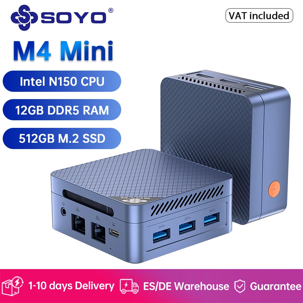 SOYO Mini PC M4 Mini Intel Twin Lake N150 CPU Windows 11 Pro Mini PC 12 GB DDR5 512 GB RAM WiFi5 BT4.2 Tragbarer Desktop-Computer
